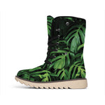 Green Monstera Leaf Print Winter Boots