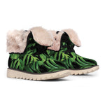 Green Monstera Leaf Print Winter Boots