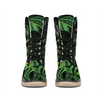 Green Monstera Leaf Print Winter Boots