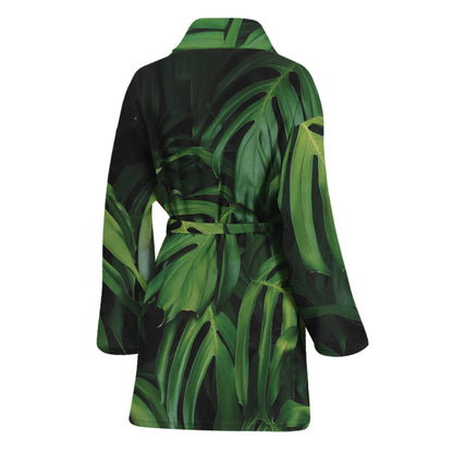 Green Monstera Leaf Print Women's Bathrobe