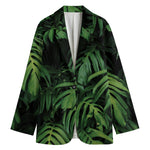 Green Monstera Leaf Print Women's Blazer
