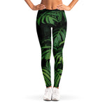 Green Monstera Leaf Print Women's Leggings