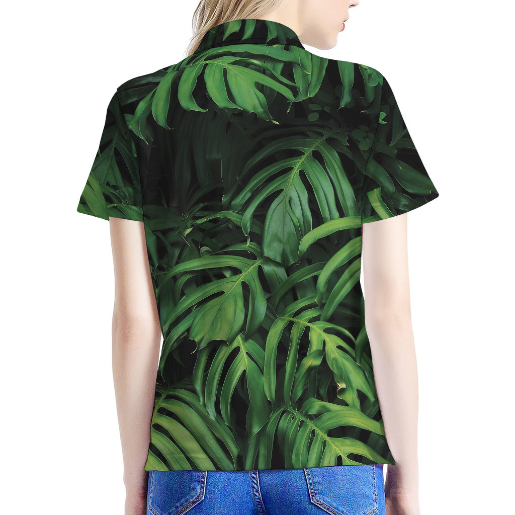 Green Monstera Leaf Print Women's Polo Shirt