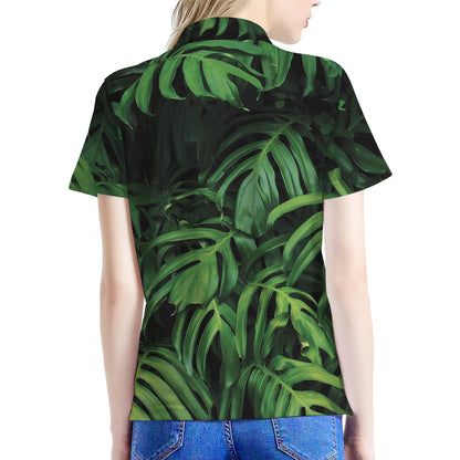 Green Monstera Leaf Print Women's Polo Shirt
