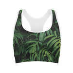 Green Monstera Leaf Print Women's Sports Bra