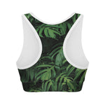 Green Monstera Leaf Print Women's Sports Bra