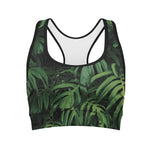 Green Monstera Leaf Print Women's Sports Bra
