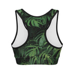 Green Monstera Leaf Print Women's Sports Bra