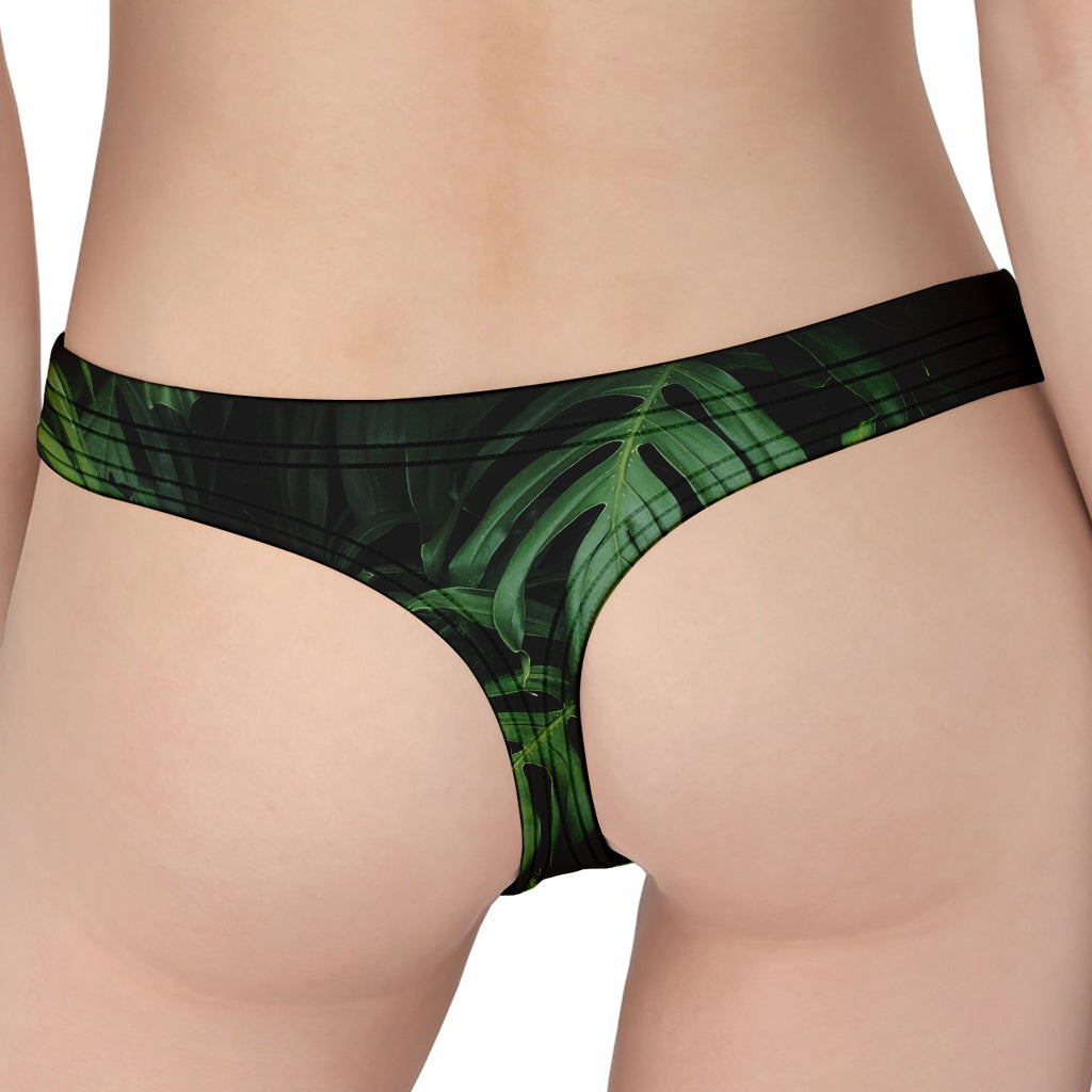 Green Monstera Leaf Print Women's Thong