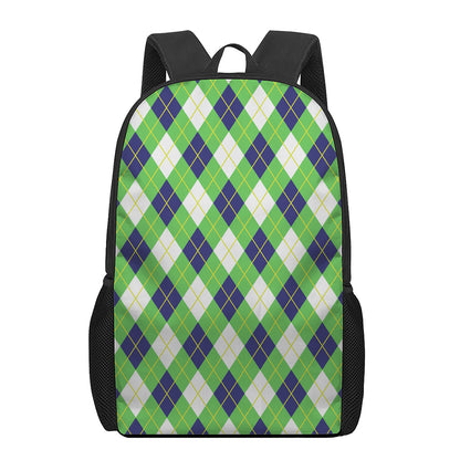 Green Navy And White Argyle Print 17 Inch Backpack