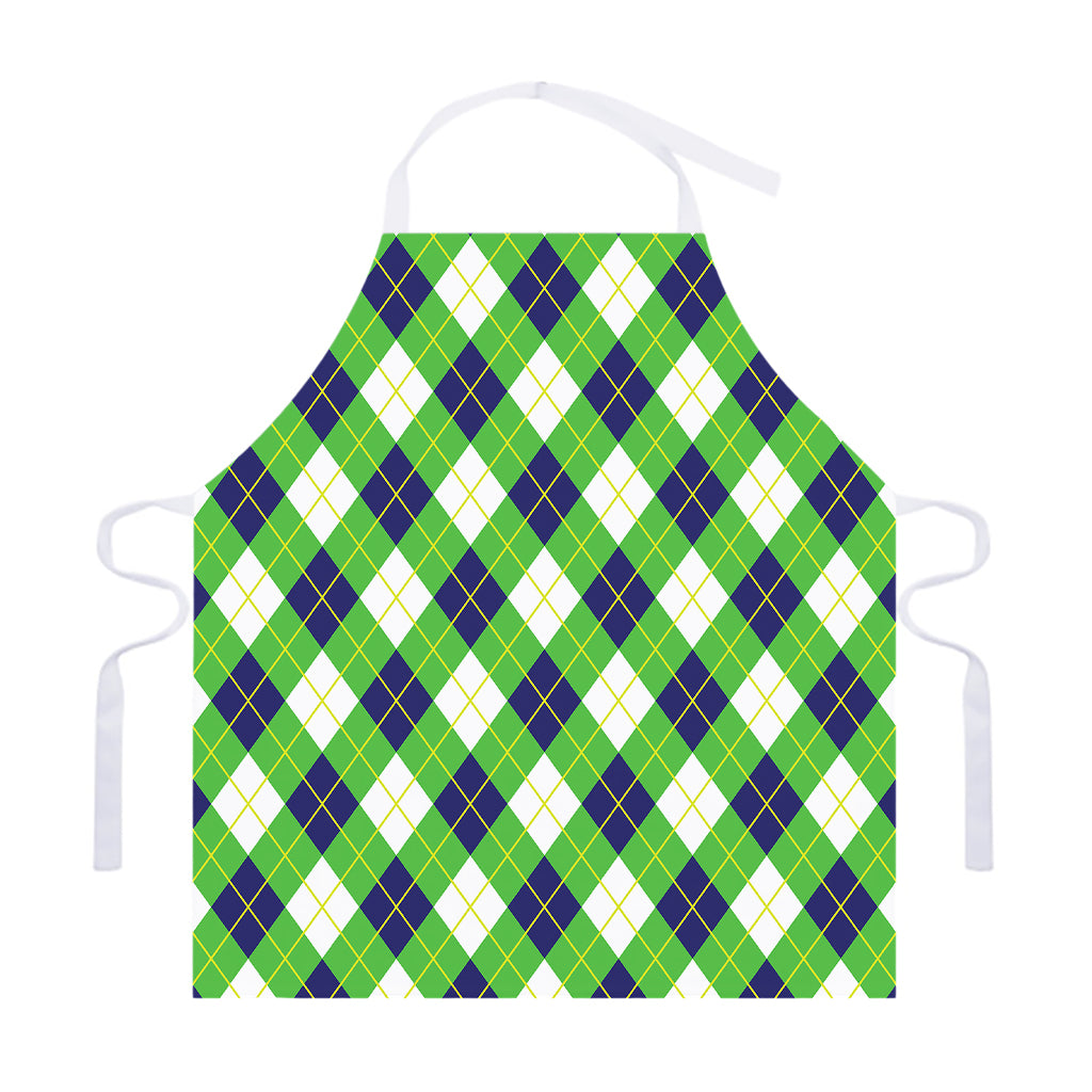 Green Navy And White Argyle Print Adjustable Apron