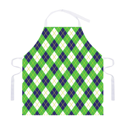 Green Navy And White Argyle Print Adjustable Apron