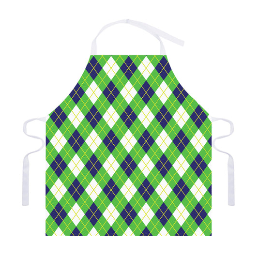 Green Navy And White Argyle Print Adjustable Apron