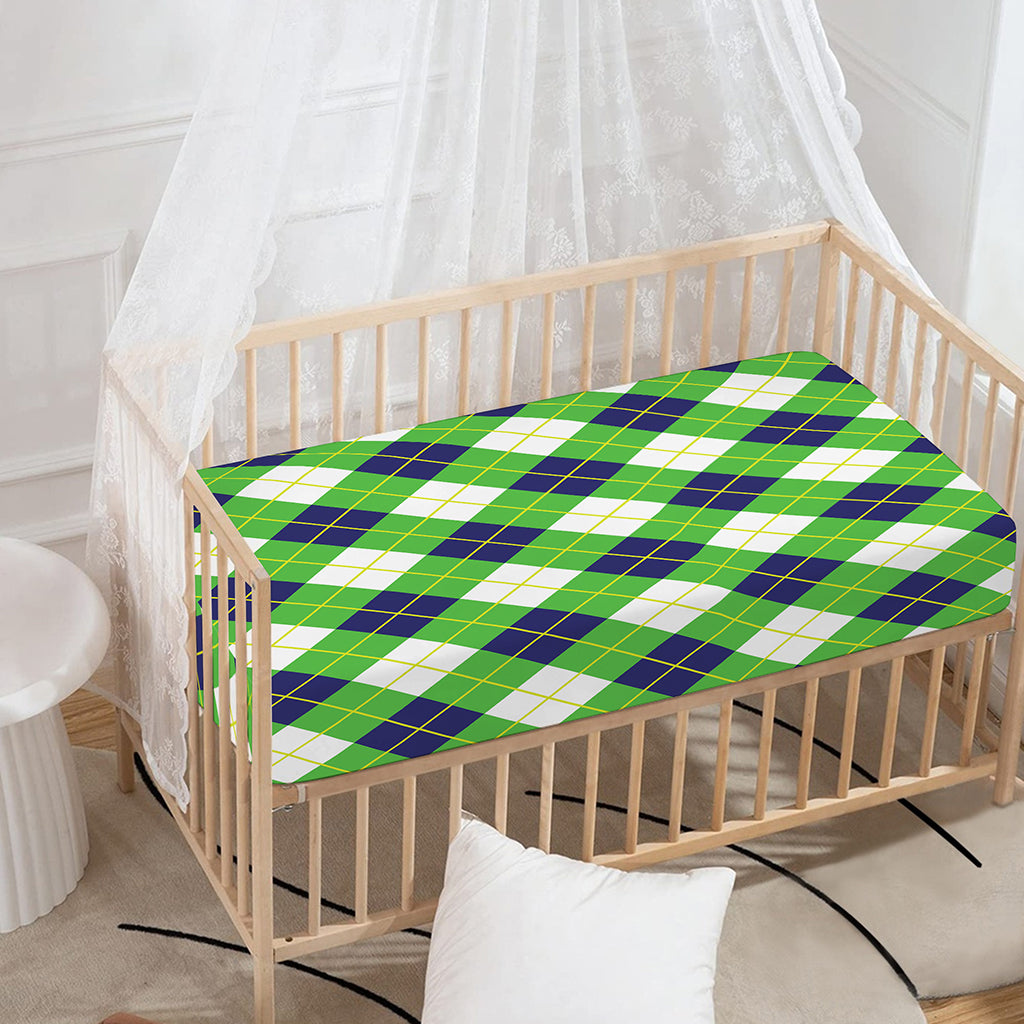 Green Navy And White Argyle Print Baby Crib Sheet