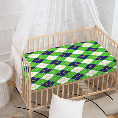 Green Navy And White Argyle Print Baby Crib Sheet