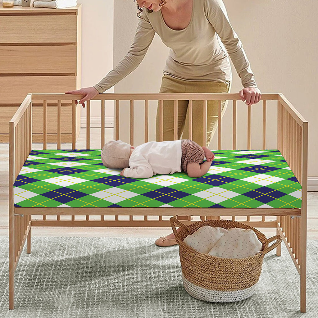 Green Navy And White Argyle Print Baby Crib Sheet