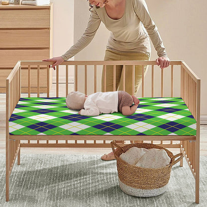 Green Navy And White Argyle Print Baby Crib Sheet