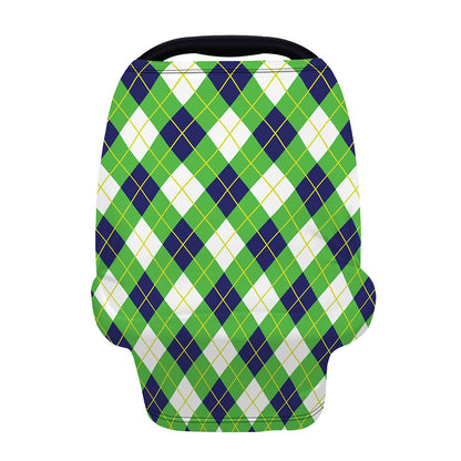 Green Navy And White Argyle Print Baby Seat Cover