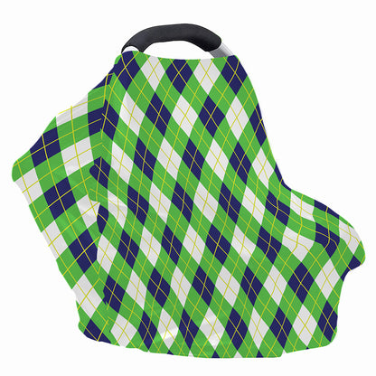 Green Navy And White Argyle Print Baby Seat Cover