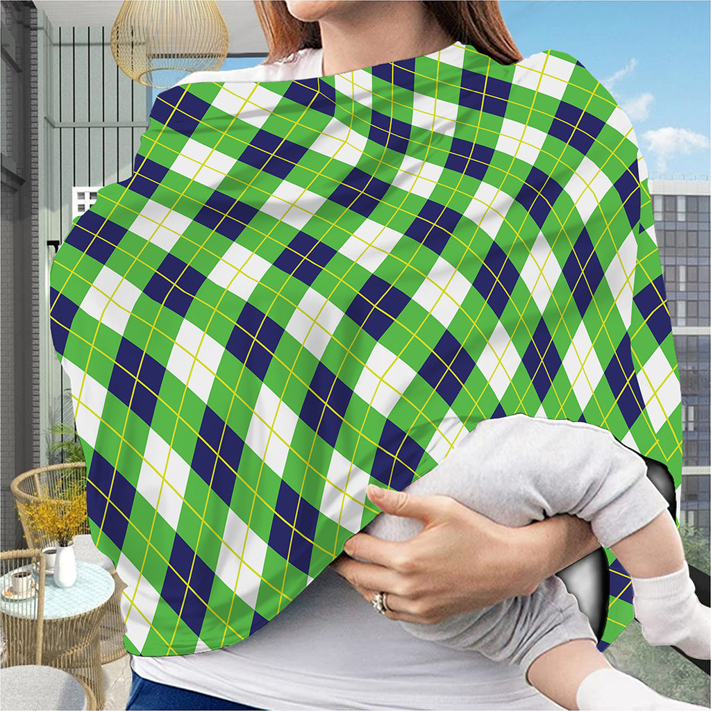 Green Navy And White Argyle Print Baby Seat Cover
