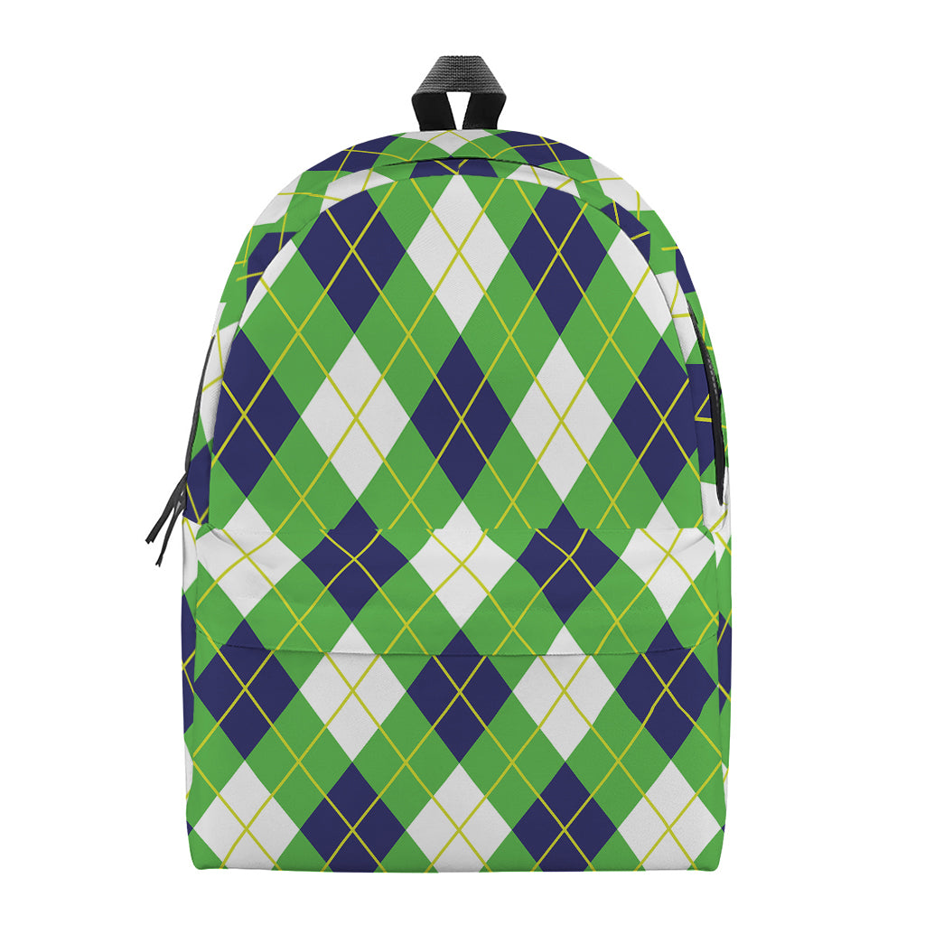Green Navy And White Argyle Print Backpack