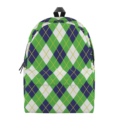 Green Navy And White Argyle Print Backpack