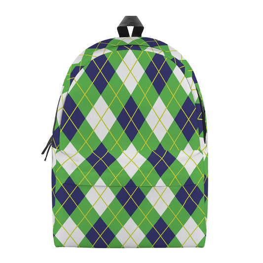 Green Navy And White Argyle Print Backpack