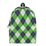 Green Navy And White Argyle Print Backpack
