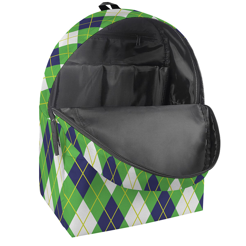 Green Navy And White Argyle Print Backpack