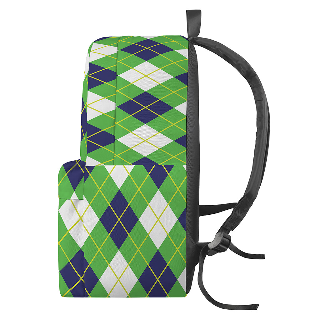 Green Navy And White Argyle Print Backpack