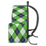 Green Navy And White Argyle Print Backpack