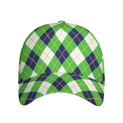 Green Navy And White Argyle Print Baseball Cap