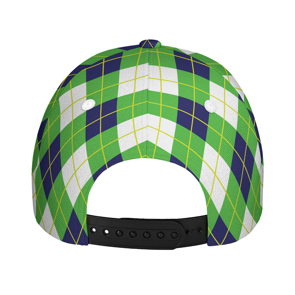 Green Navy And White Argyle Print Baseball Cap