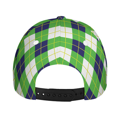 Green Navy And White Argyle Print Baseball Cap