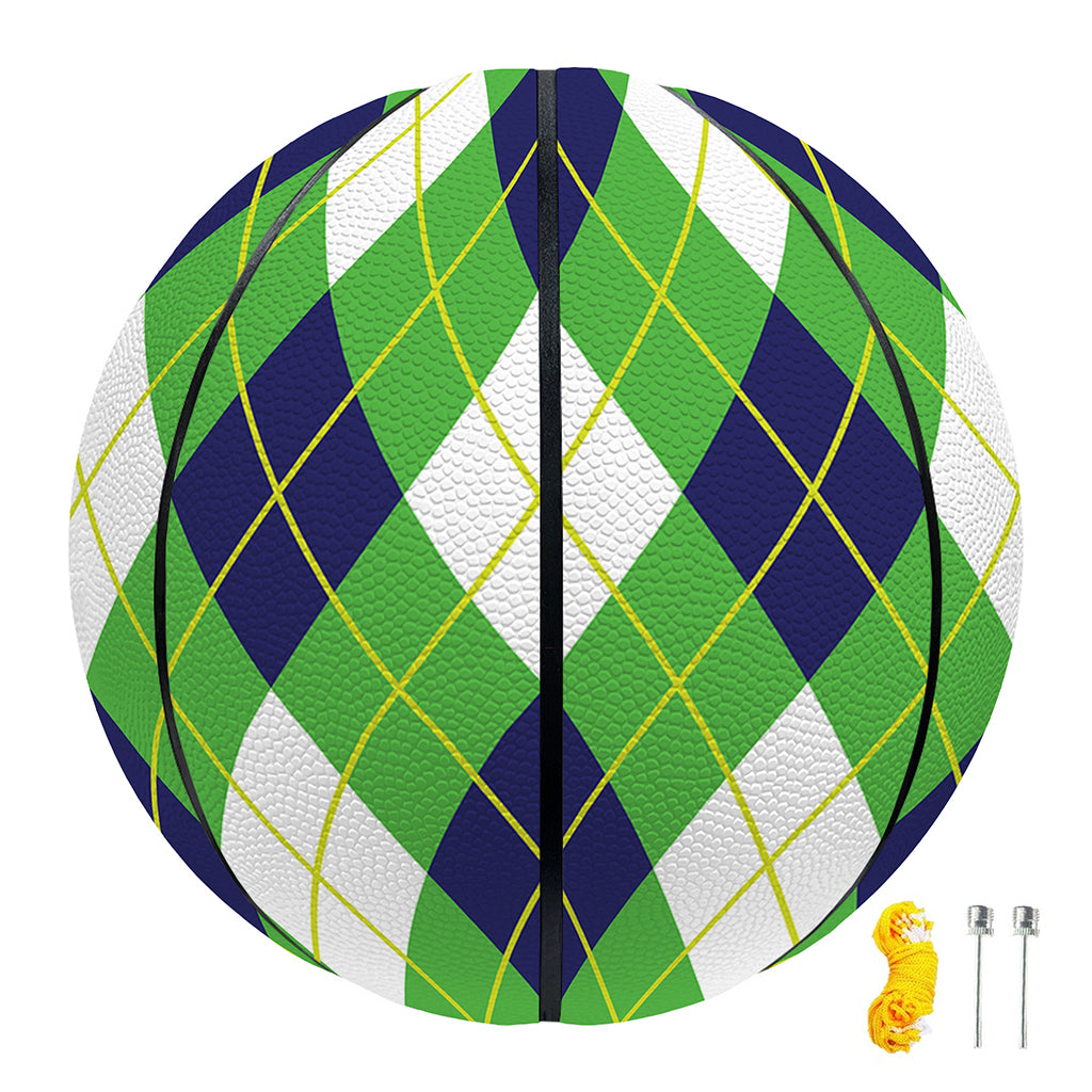 Green Navy And White Argyle Print Basketball
