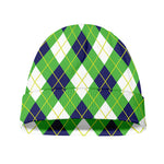 Green Navy And White Argyle Print Beanie