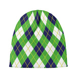 Green Navy And White Argyle Print Beanie