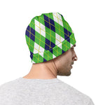 Green Navy And White Argyle Print Beanie