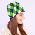 Green Navy And White Argyle Print Beanie