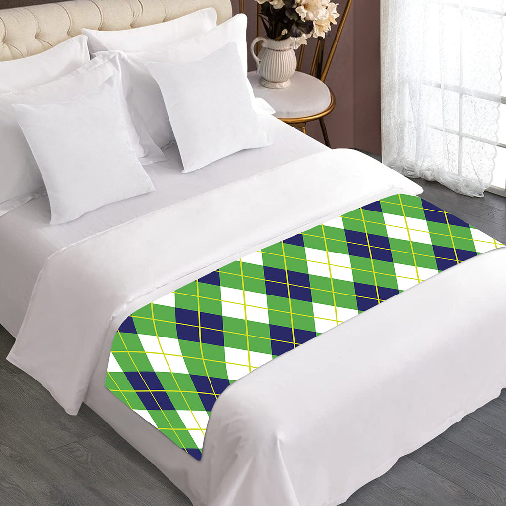 Green Navy And White Argyle Print Bed Runner