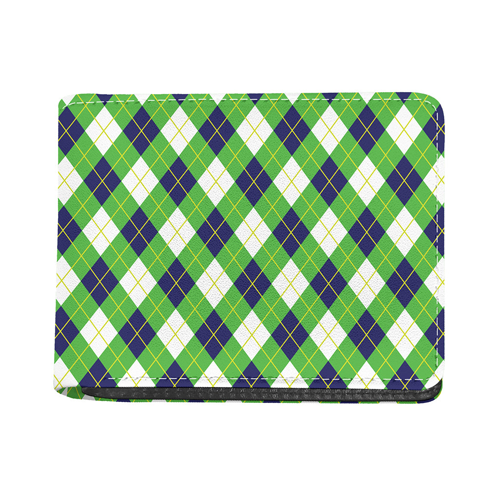 Green Navy And White Argyle Print Bifold Wallet