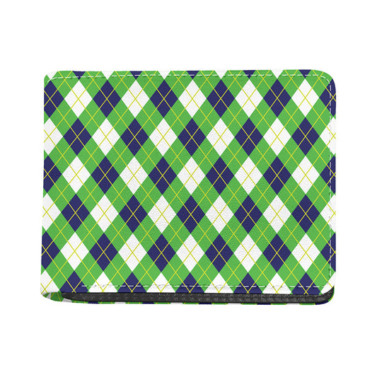 Green Navy And White Argyle Print Bifold Wallet