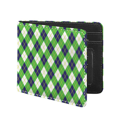 Green Navy And White Argyle Print Bifold Wallet