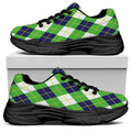 Green Navy And White Argyle Print Black Chunky Shoes