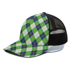Green Navy And White Argyle Print Black Mesh Trucker Cap