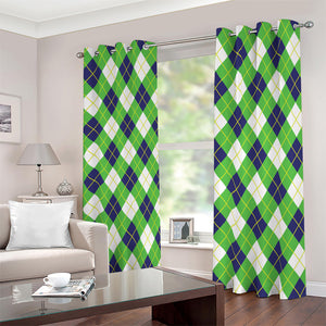 Green Navy And White Argyle Print Blackout Grommet Curtains