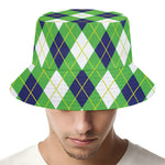 Green Navy And White Argyle Print Bucket Hat