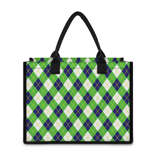 Green Navy And White Argyle Print Canvas Tote Bag