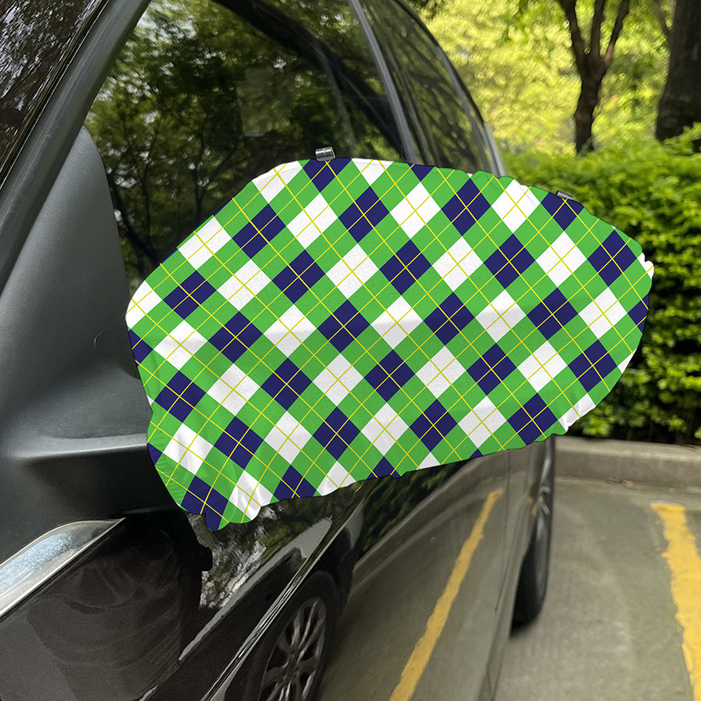 Green Navy And White Argyle Print Car Side Mirror Covers