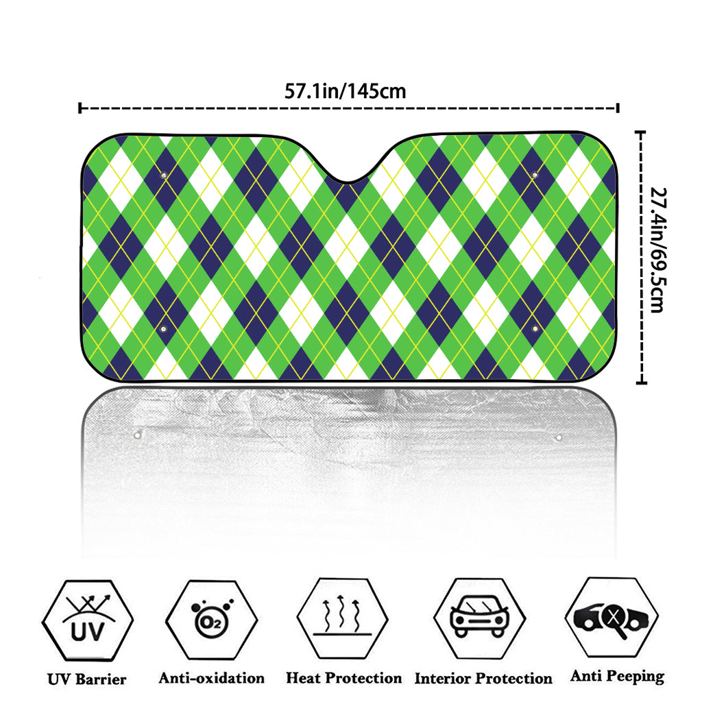 Green Navy And White Argyle Print Car Windshield Sun Shade